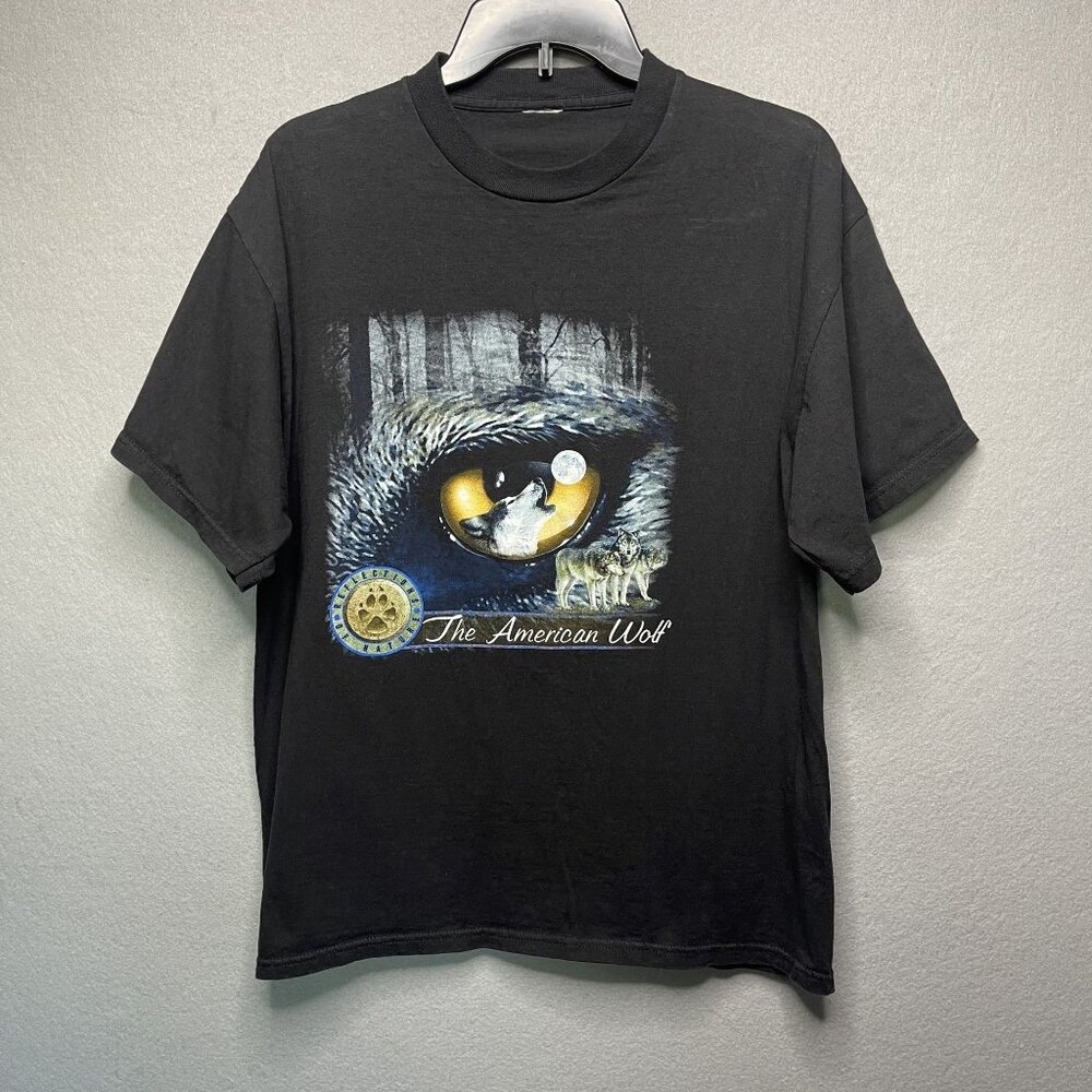 Reflections Of Nature American Wolf Graphic T-Shirt Black Wildlife Moon Design C